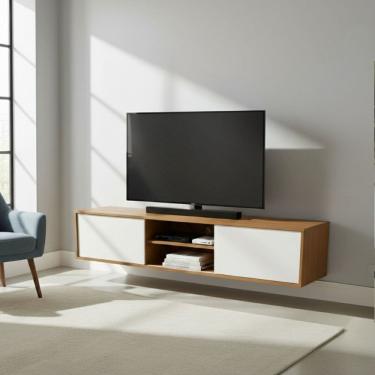 Imagem de Rack para Tv 75 Polegadas Suspenso 2 Portas de Correr Estante Origem Branco/Angelim