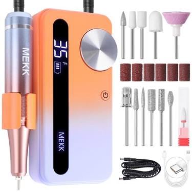 Imagem de Lixa de unhas elétrica sem fio Nail Drill MEKK 35000RPM laranja azul