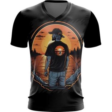 Imagem de Camiseta Gola V Pesca Esportiva Pôr do Sol Peixes 21 - Kasubeck Store®