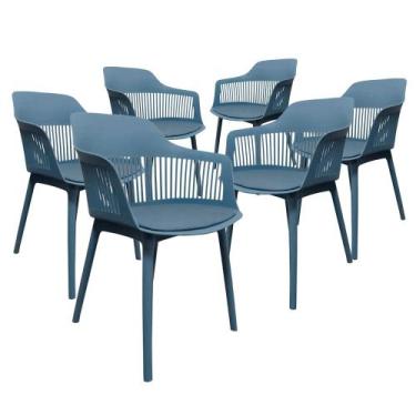 Imagem de Kit 6 Cadeiras de Jantar Design Marcela Azul com Estofado - SF.Home