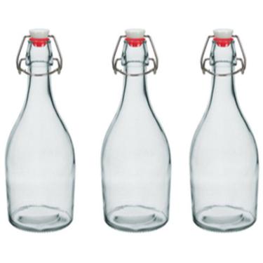Imagem de KIT 3 GARRAFA ÁGUA SUCO LEITE HOME&CO COM TRAVA NA TAMPA VIDRO 500ml 26x9x9cm TRANSPARENTE