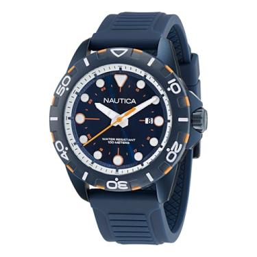 Imagem de Nautica Relógio masculino com pulseira de silicone azul (modelo: NAPNRS401), Azul