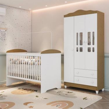 Imagem de Conjunto Quarto Bebê Berço 3 em 1 Eloá Guarda Roupa 3 Portas 100% Mdf Branco com Bétula...