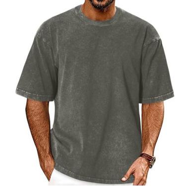 Imagem de Camiseta ADOREJOY XL Verde Escuro Oversized com Lavagem Vintage