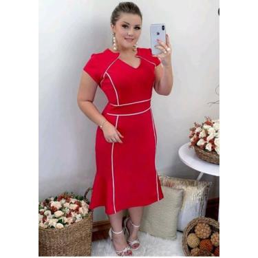 Imagem de Vestido Midi Plus Size Viés Moda Evangélica Feminina - Miss FLOWER, Ve