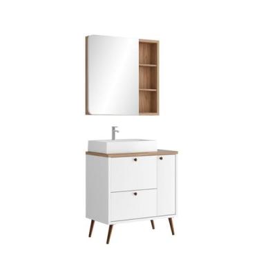 Imagem de Conjunto completo de Banheiro MDF com Armário e Gabinete com Pés Com E
