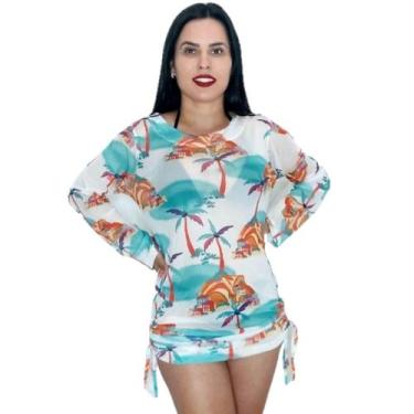 Imagem de Saída de praia camisão blogueira franzido manga longa - Tropicana Moda
