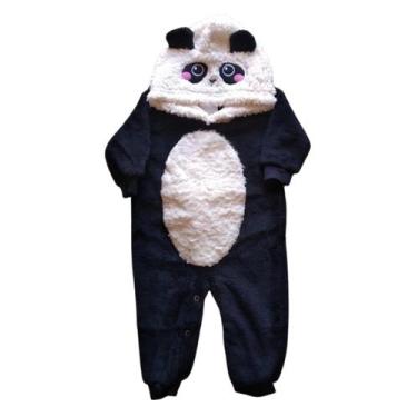 Imagem de Macacão Bebê Unissex Longo Ursinho Panda TileeSul, Preto, P