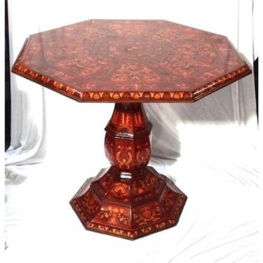 Imagem de Mesa Auxiliar Oitavada Rica Marchetaria Madeira Maciça Alto - luxdecor