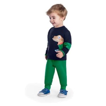 Imagem de Conjunto Moletom Menino Infantil Dog Cachorro Blusão Flanelado cPunho 