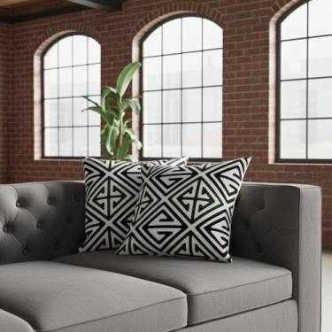 Imagem de Kit Capas de Almofadas 60x60 Estampa Geométrica Cor Verde - Nallu Deco