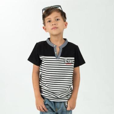Imagem de Camiseta Infantil Menino Kiki Gola V - Kiki & Mily, Preto, 8