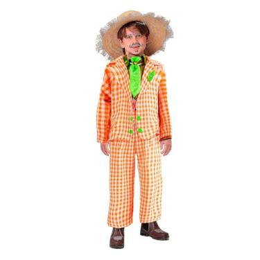 Imagem de Roupa Infantil Masculina Festa Junina Conjunto Completo Jeca Tatu (Laranja, P 5-6)