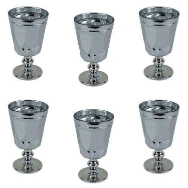 Imagem de CONJUNTO DE 6 TAÇAS PARA ÁGUA CURVES PRATEADO METALIZADO - 250ML 14x8x