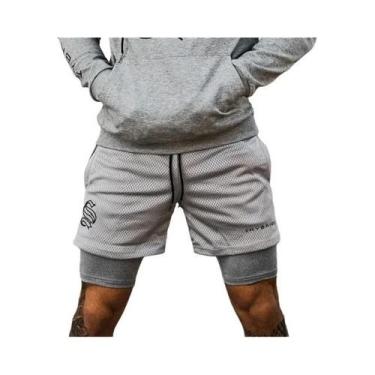 Imagem de Shorts Esportivos Masculinos De Verão Em Tecido Mesh, Dupla Camada, Pa
