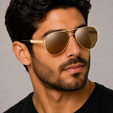 Imagem de Óculos De Sol Masculino Polarizado Uv400 Luxuoso Vinkin 379 Dourado Do