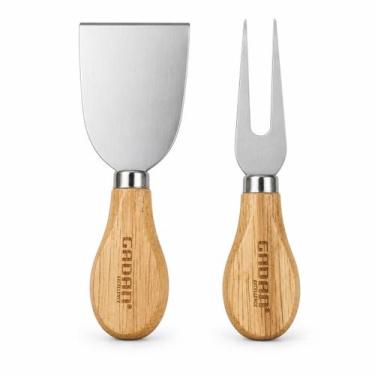 Imagem de Kit Para Queijo 2 Peças Faca Garfo Inox Cabo Madeira - Gadan