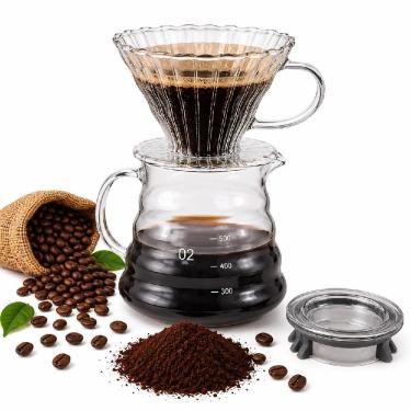 Imagem de Kit Café Coado em Vidro Luxo com Suporte e Tampa Hermetica 650ML para Casa e Cafeteria Transparente Yeet