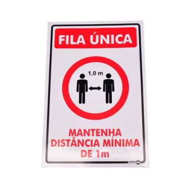 Imagem de Adesivo de Sinalização FILA ÚNICA MANTENHA DISTÂNCIA MÍNIMA DE 1M Ref 