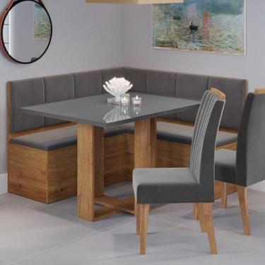 Imagem de Conjunto Canto Baú com Mesa de Jantar Retangular 120x80cm de Vidro e 2