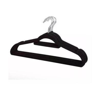 Imagem de Kit com 30 Cabides Slim Veludo Flocado Preto Gancho de Metal - Global 