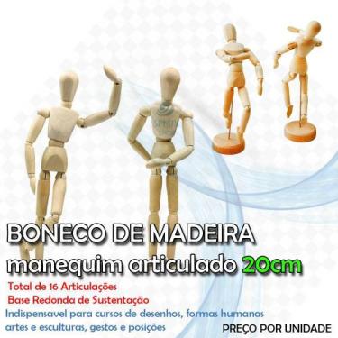 Imagem de Manequim 20 Cm Madeira Natural Boneco Articulado Modelo Desenho Arte D