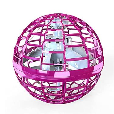 Imagem de Kiboule Brinquedos de bola voadora, Drone giratório Boomerang recarregável atualizado 360 ° Brinquedo de bola orb crescente giratória embutido LED Mini Orb Drone Bolas voadoras Boomerang UFO Drone para crianças interior ao ar livre (rosa)