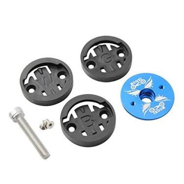 Imagem de gazechimp Montagem da bicicleta da liga compatível com garmin/bryton/wahoo bicicleta headset passo tampa superior para a instalação de navegação gps da - Azul