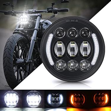 Imagem de SUPAREE Farol de motocicleta LED de 14 cm com halo DRL e seta Plug & Play farol de projeção de motocicleta de 14 cm compatível com Dyna Softail Deuce Wide Glide Sportster Indian Scout