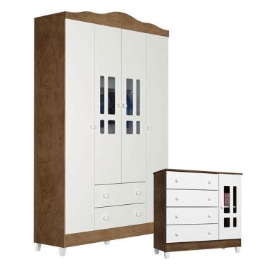 Imagem de Cômoda e Guarda Roupa Infantil Ariel 4 Portas Amadeirado