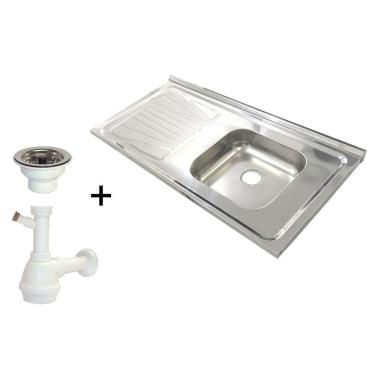 Imagem de Pia Inox Fabrinox PSD1000D 100x52cm, cuba direita, válvula e sifão