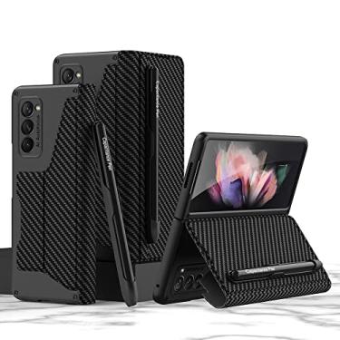 Imagem de For Z Fold 2 Case, Galaxy Z Fold 2 Case with Pen Holder & Leather Cover, Hinge Protection & Kickstand with Magnetic Protective Heavy Duty Case for Samsung Galaxy Z Fold 2 5G (Black Carbon)