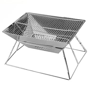 Imagem de Grelha de aço inoxidável fácil de limpar Dobrável Portátil Churrasqueira Churrasqueira a carvão Acampamento Externo Carvão Doméstico Churrasco Não Deformar e enferrujar, Prata, 002