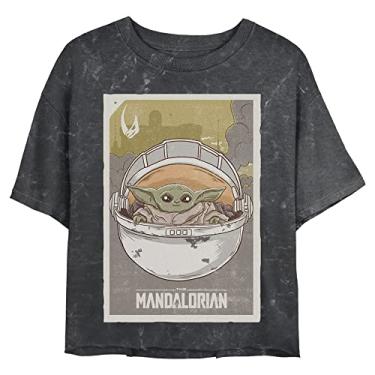 Imagem de STAR WARS Camiseta feminina curta curta com lavagem mineral Mandalorian Baby, Preto, X-Large