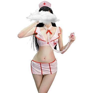 Imagem de SINMIUANIME Lingerie feminina lingerie lingerie sexy uniforme de enfermeira adulto fantasia cosplay lingerie (7906 branco)