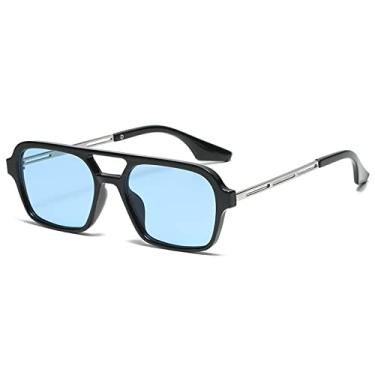 Imagem de Retro Pontes Duplas Óculos de Sol Feminino Moda Luxo Gradiente Óculos de Sol Oco Oco Leopardo Azul Óculos de Sol Masculino Tons UV400, Preto Azul, Como Imagem