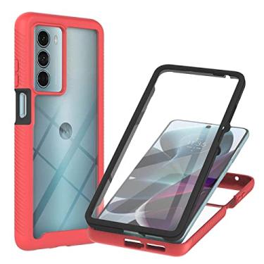 Imagem de Niuuro Capa para Motorola Moto G200 com protetor de tela embutido, proteção total 360° Capa de telefone à prova de choque, com capa traseira de PC rígido + capa de silicone TPU macio antiderrapante - vermelha