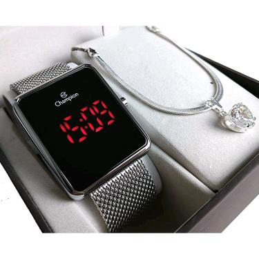 Imagem de Relógio Champion Feminino Prata Digital Led Vermelho 80T