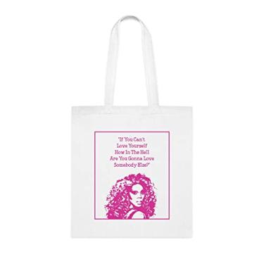 Imagem de If You Can't Love Yourself How In The Hell Are You Gonna Love Somebody Else, Bolsa de Ombro, Sacolas Reutilizáveis, Cesta de Aniversário de Natal, Branco