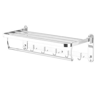 Imagem de Toalheiro Varal Roupa Inox Dobravel Porta Toalha Prateleira Armazenamento Suporte Gancho Quarto Banheiro Lavandeira Casa Hotel Pousada
