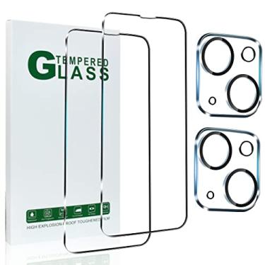 Imagem de [Pacote com 2 + 2] Protetor de tela compatível com iPhone 14 Plus (6,7 polegadas) com protetor de lente de câmera, HD transparente, resistente a arranhões, rigidez 9H, sem bolhas,