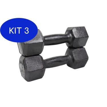 Imagem de Kit 3 Halter Dumbell Sextavado Pintado 2Kg Treino E Musculação
