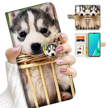 Imagem de Para Samsung S21, para Samsung Galaxy S21 4G 5G, capa de telefone carteira projetada com flip, A23206 filhote de cachorro husky 23206