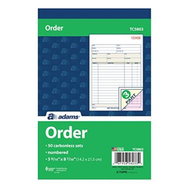 Imagem de Adams Livro de pedidos sem carbono, 15,56 x 20,44 polegadas, 3 partes, sem carbono, 50 conjuntos, branco, canário, rosa (TC5803)
