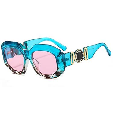 Imagem de Óculos de sol redondos de luxo gradiente feminino designer armação grossa óculos de sol superdimensionados uv400 óculos de sol hip hop, c5 azul leopardo rosa, tamanho único
