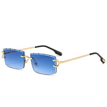 Imagem de Óculos de Sol Retangulares Pequenos Masculino Metal Retrô Feminino Óculos de Sol Vintage Óculos Outdoor UV400, C07 Azul, Estojo para Óculos