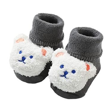 Imagem de Sapatos quentes de inverno para bebês em formato de urso fofo sapatos de bebê com sola macia para bebês, Cinza, 12-18 meses