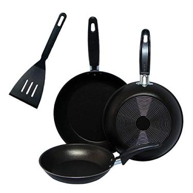 Imagem de Jogo com 3 Frigideiras Antiaderente N. 18, 20 e 22 + Espátula: Preta