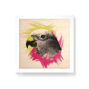 Imagem de Arte Maníacos Quadro decorativo com moldura caixa branca em Madeira - Papagaio Colagem Fundo Branco - 30x30cm