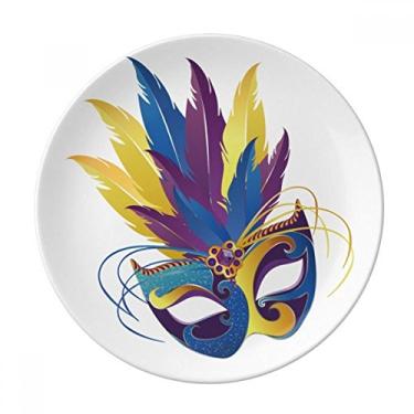 Imagem de Prato de porcelana decorativa com cabeça de pena azul, carnaval de Veneza, Prato de jantar